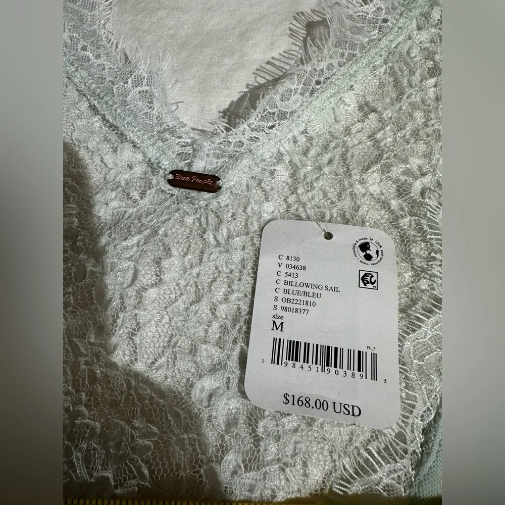 NWT Free People Petra Long Sleeve Lace Mini Dress Billowing Sail Mint Green Sz M - Picture 6 of 16